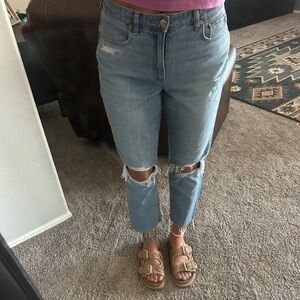 American Eagle Light Wash Distressed High-Rise Mom Jeans